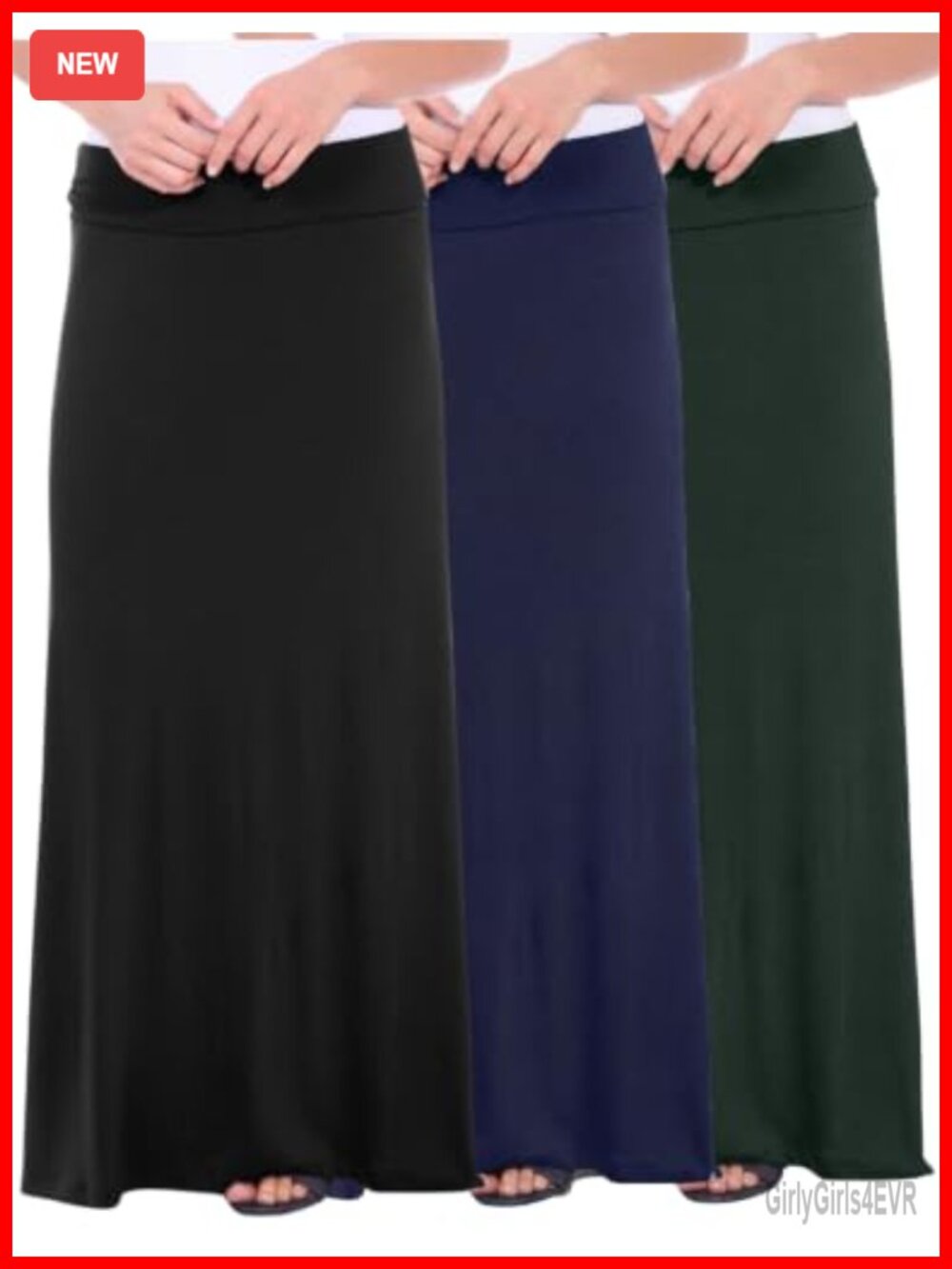 Popana Womens Long Flowy Maxi Skirt A-Line Rayon Spandex Stretch 3 Pack